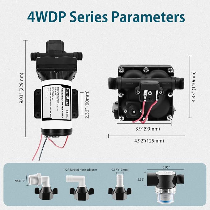 WASSERMANN RV Water Pump 12 Volt DC 5.0GPM 55PSI Replacement For 4008-101-A65 Water Pump Self Priming Diaphragm Pump with Pressure Switch for RV Kitchen Bathroom Marine Yacht Garden Camper Water Pumps