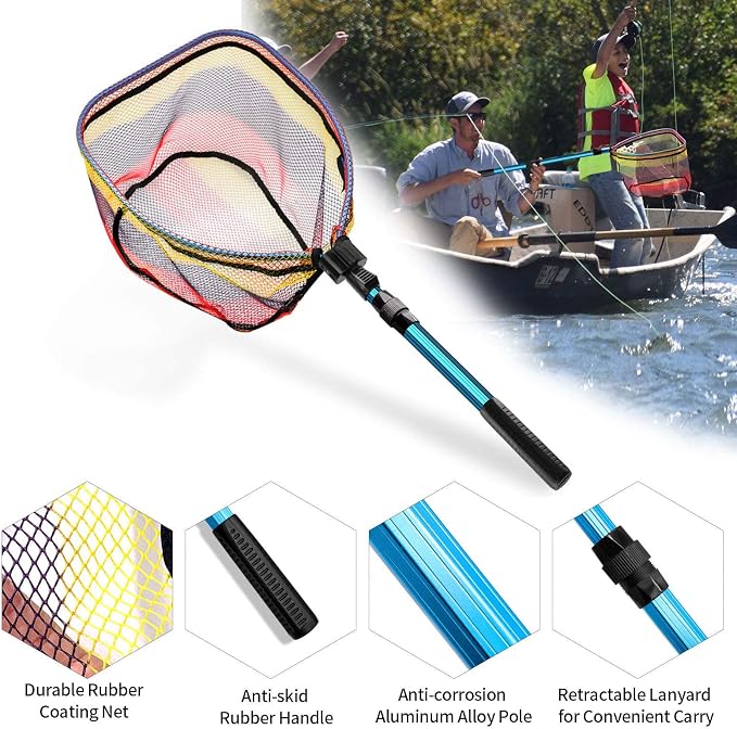 SANLIKE Collapsible Telescopic Fishing Net Rubber Coated Fresh/Salt Water