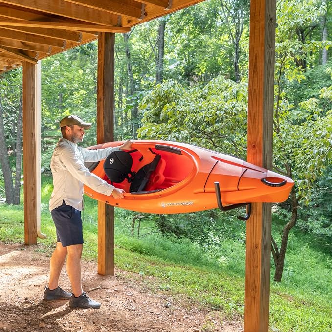 StoreYourBoard Kayak Storage Rack for Garage | Swivel Kayak Wall Mount with Paddle Holder | Indoor Outdoor Folding Kayak Wall Rack for Paddle Board/SUP Storage, Heavy Duty Padded Arms, Holds 100 lbs