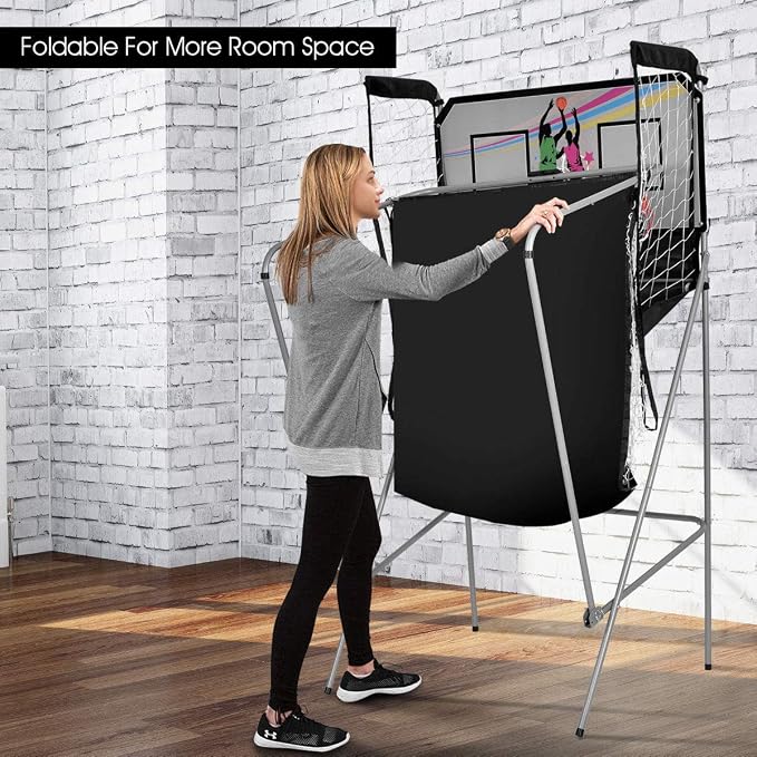 Giantex Foldable Basketball Arcade Game, 8 Game Options, Electronic Double Shot 2 Player w/ 4 Balls and LED Scoring System, Indoor Basketball Game for Kids, Adults