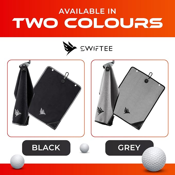 SWIFTEE Ultimate 4-in-1 Premium Golf Towel with Built-in Brush, Magnet, Ball Marker & Carabiner - 760GSM Microfibre Waffle Towel with Inner Wet Dry Liner (Grey)