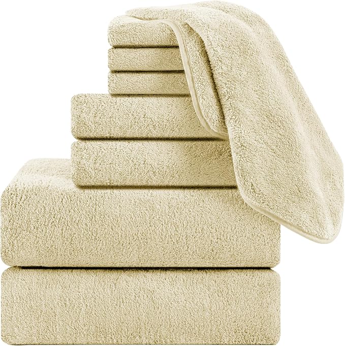 8 Pcs Bath Towel Set,2 Pcs Oversized Towels 35x70 Inches 2 Pcs Hand Towel 4 Pcs Washcloth Bathroom Towel Quick Dry, Ultra Soft Absorbent Hotel Shower Towels Set Beige