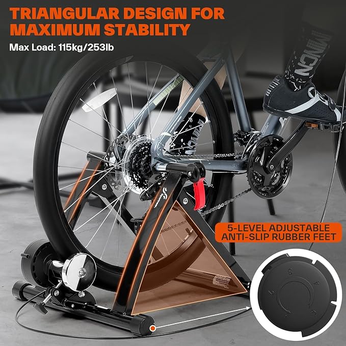 Sportneer Bike Trainer: Adjustable 6 Level Resistance Magnetic Stationary Bike Stand for 26-28" & 700C Wheels, Thru Axle Adapter, Quick Release Lever & Front Wheel Riser Block Included