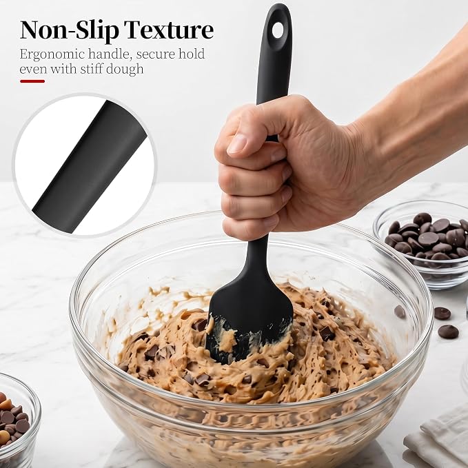 600ºF Heat Resistant Spatulas, High Heat Food Safe Semless Kitchen Silicone Scraper Set for Cooking Baking Mixing Scraping Stirring Nonstick Cookware Pan Bowl (3Pcs,Black)