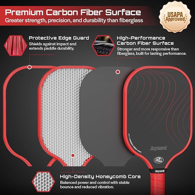 Pickleball Paddles Set, USAPA Approved Carbon Fiber Pickleball Set of 2 with Beginner Pickleball Rackets, Indoor Outdoor Pickle Balls for Adults Men Women, JT-1