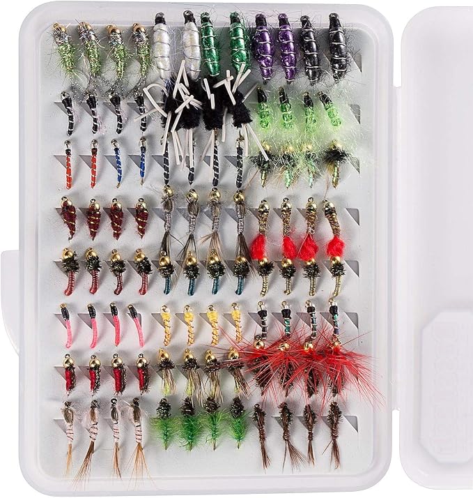 BASSDASH Fly Fishing Flies Kit Fly Assortment Trout Bass Fishing with Fly Box with Dry/Wet Flies, Nymphs, Streamers, Popper