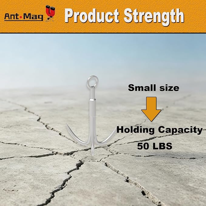 Ant Mag Grappling Hook with Claw Tips - Heavy Duty Stainless Steel Carabiner for Camping, Hiking, Tree Climbing, Water Retrieval & Salvage Operations