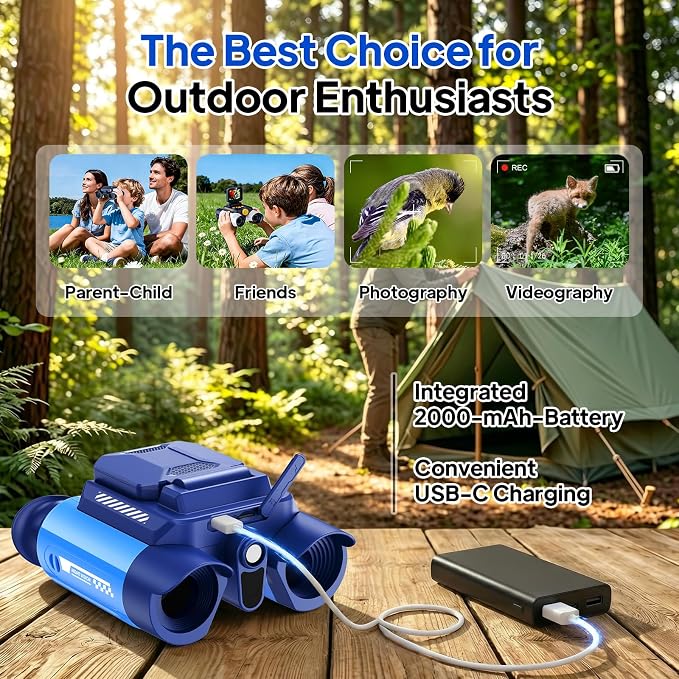 Binoculars for Kids with Night Vision Camera, 10x Optical Magnification Digital Kids Binocular with 2.4" HD Screen & 20 Games, STEM Outdoor Exploration Toys Gifts for Boys Girls Age 4-8-12+(Blue)