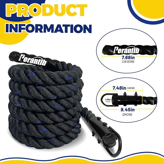 100% Polyester Climbing Rope with Hooks - Heavy Duty 1000LBS Load Capacity, 1.5inch Diameter, 10,15,20,25,30,50ft Length for Outdoor Rock Climbing, Rescue & Escape (10ft)