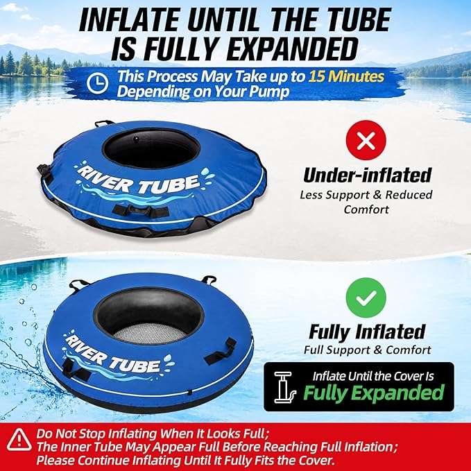 ZEALFEEL River Tube, 48'' Heavy Duty Rubber River Float Tube with Commercial Grade Inner Tube, Premium Canvas Cover, Removable Cup Holder & Tow Strap, Inflatable Tube for Adults Lake Pool Floating