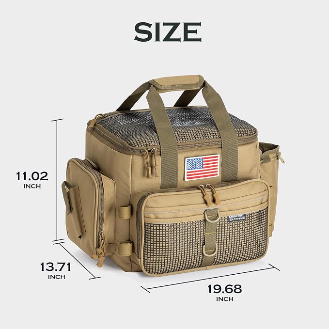 Ghosthorn Large Fishing Tackle Bag with Rod Holder Waterproof Gear Storage | Waterproof Fishing Bag with Padded Shoulder Strap Fishing Gear and Equipment Storage for Saltwater Freshwater
