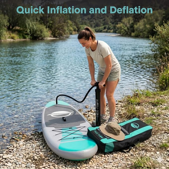 SereneLife 10’6" Inflatable Stand Up Paddle Board with Premium SUP Accessories - Wide Stable Design with Non-Slip EVA Deck Pad, for Youth and Adults, 350 lbs. Capacity