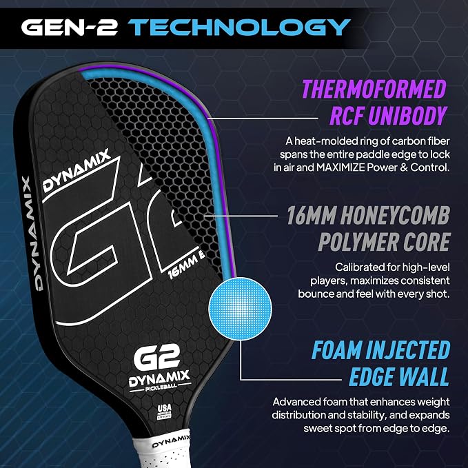 Carbon Fiber Pickleball Paddle 16mm G2, USAPA Approved Raw Carbon Gen2, Pro-Grade Thermoformed Pickleball Racket, Elite Pickle-Ball Paddle for Control, Power & Spin