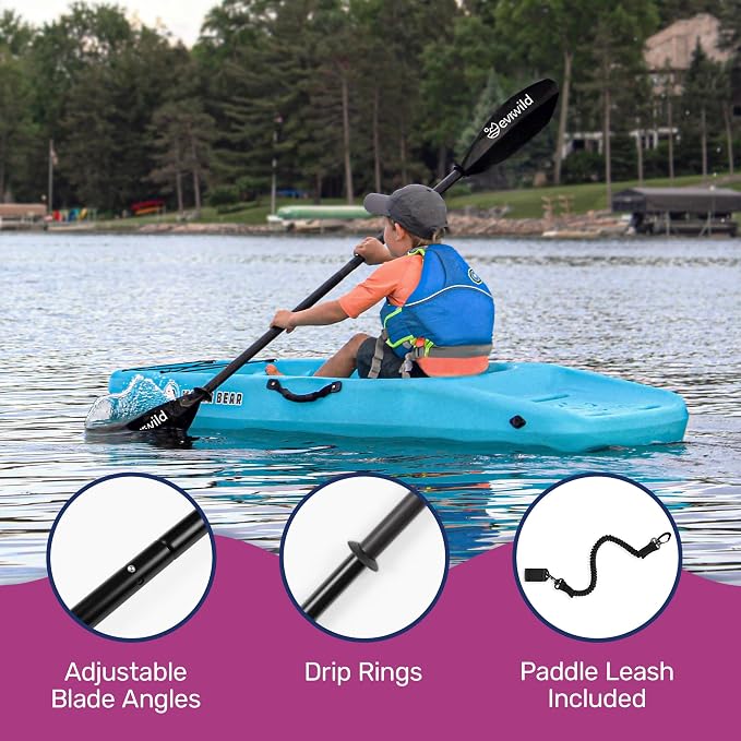 Evrwild Kids 6.5ft Kayak with Paddle, Lightweight Premium & Stable, 3-Level Footrest, Sit On Top for Youth to Teen Up to 130lbs