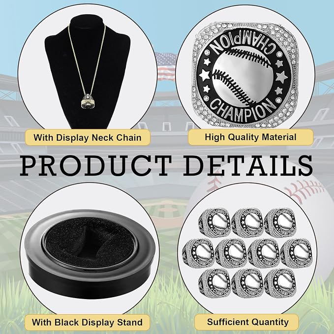 Highergo 10 Pcs Basketball Softball Baseball MVP Dancer Champion Trophy Ring with Display Stand Star Football Soccer Volleyball Golf Cheerleading Bowling Track Field