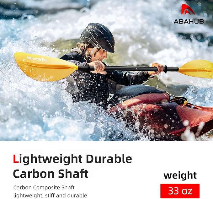 Abahub 1 x Carbon Kayak Paddles, 90.5 Inches Kayaking Oars for Boating, Canoeing with Free Paddle Leash, Carbon Fiber Shaft Black/Blue/Green/Orange/Yellow/White/Red Plastic Blades
