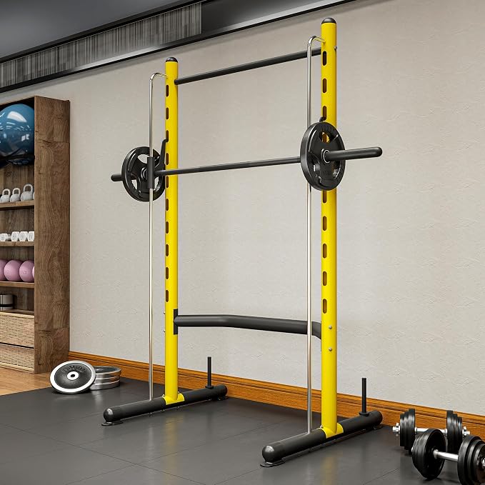 Soozier Squat Rack with Pull-Up Bar, Adjustable Power Rack with Barbell Bar, Multi-Functional Steel Bench Press Rack for Home Gym Strength Training, Black