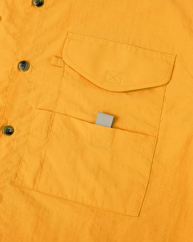 Alimens & Gentle Short Sleeve Fishing Shirt Wicking Fabric Sun Protection Casual Button Down Shirts