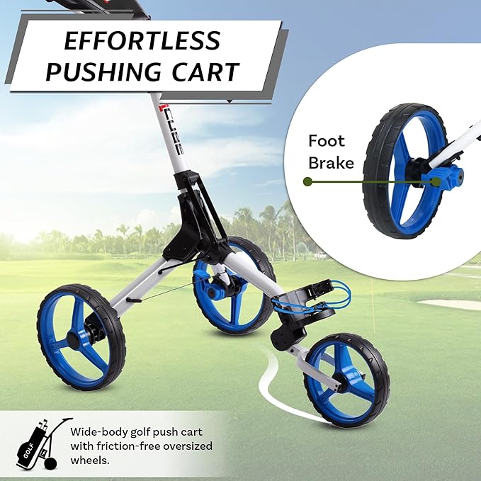 CUBE CART 3-Wheel Golf Push Cart – Ultra-Compact 14.5 lb Folding Golf Trolley, Two-Step Fold, Adjustable Handle, Foot Brake, Umbrella Holder & Built-in Storage