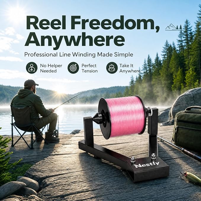 Fishing Line Spooler for Large Spools, Holds Filler and Bulk spools, Portable line Winder Fishing line Spooler with Heavy-Duty Steel Construction, Foldable and Adjustable Tension, Fishing Gears Gifts