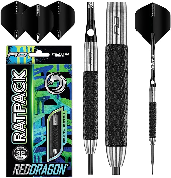 RED Dragon Rat 26g, 28g, 25g, 30g, 32g or 35g Tungsten Darts Set with Flights and Stems