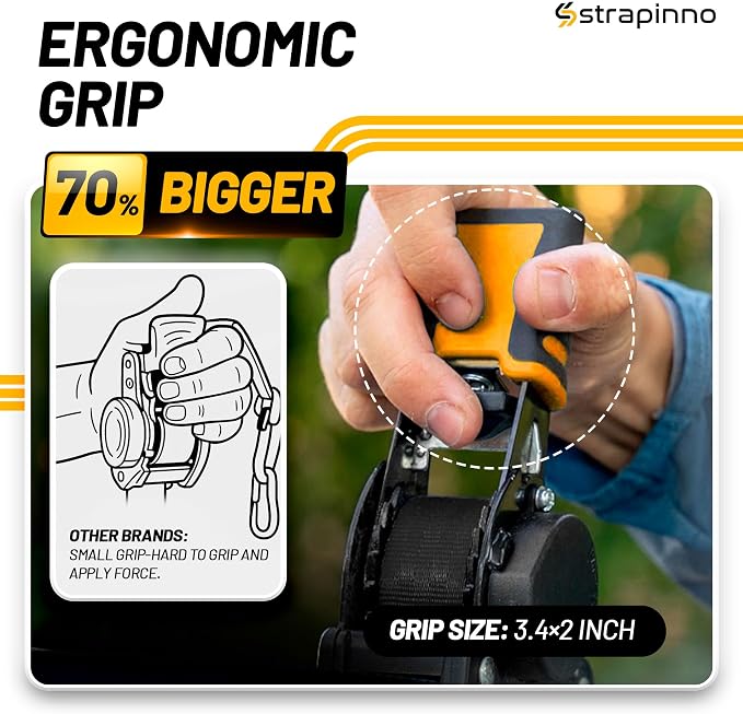 Strapinno Retractable Ratchet Straps (4-Pack), 1 in x 10 ft, 1,500LBS Break Strength, Most Durable Straps and Core, Auto Self Retracting Tie Downs for Truck, Moving, Motorcycle, Bike, Jetski, Kayak
