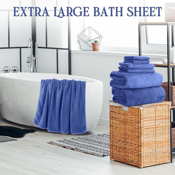 Peryiter Oversized Bath Towels Set of 6 for Adults 40x80 Inches Extra Large Bath Towel Sets Bathroom Sheets Jumbo Shower Towels Quick Dry Absorbent Soft Microfiber for Adults (Dark Blue)