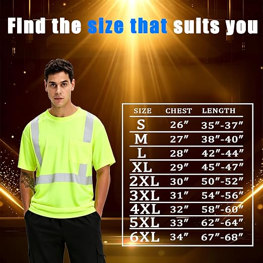 Hi Vis T Shirt Class 3 High Visibility Shirts for Men Safety Shirts with Reflective Strips and Pocket Breathable Construction Work Mesh Short Sleeve Lime