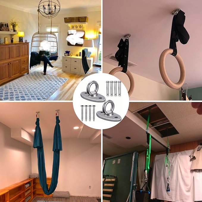SELEWARE Ceiling Mount Cast Stainless Steel Swing Hanger Wall Anchor Hanging Yoga Swing Hammock Chair Suspension Straps Heavy Bag and More 2 Pcs