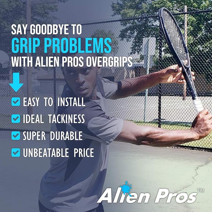 ALIEN PROS Tennis Racket Grip Tape - Precut and Dry Feel Tennis Grip - Tennis Overgrip Grip Tape Tennis Racket - Wrap Your Racquet for High Performance