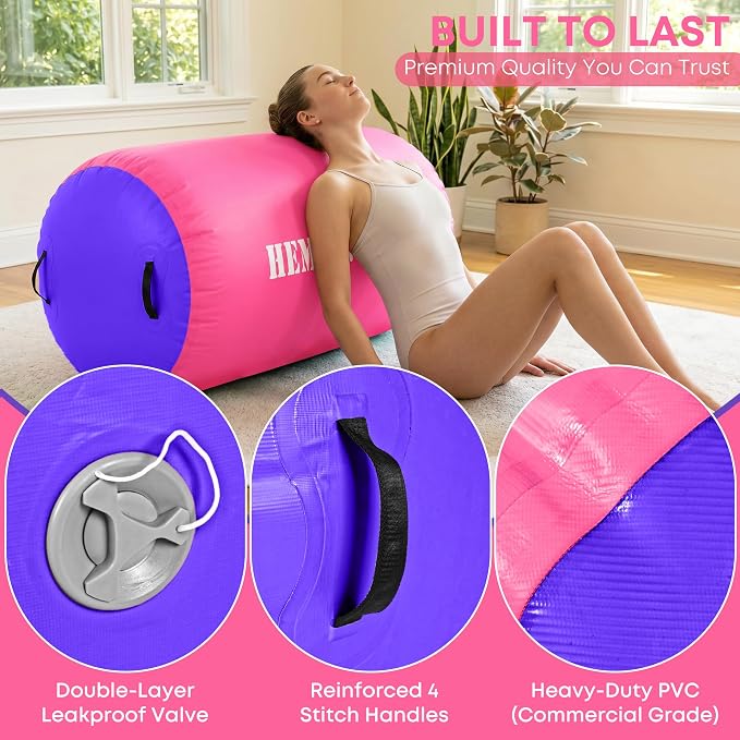 Inflatable Gymnastics Air Barrel Roller with Electric Pump, Heavy Duty PVC Tumbling Barrel Back Handspring Trainer, Air Tumble Track Mat for Home Gym, Cheerleading, Yoga Practice
