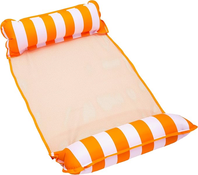Aqua Original 4-in-1 Monterey Hammock Pool Float & Water Hammock – Multi-Purpose, Inflatable Pool Floats for Adults – Patented Thick, Non-Stick PVC Material – Orange/White Stripe