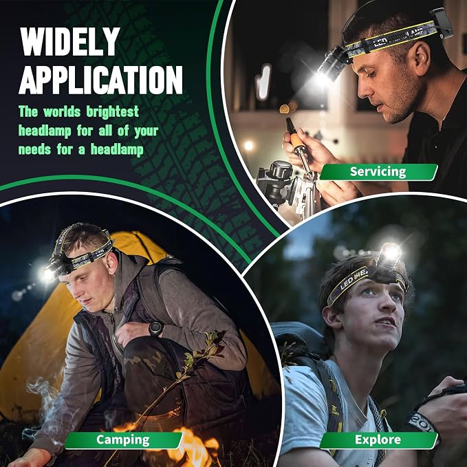 Bud K 99000 High Lumens Rechargeable LED Headlamp,Zoomable Head Light with 12 Light Modes, USB-C Fast Charge, IPX7 Waterproof Hard Hat Headlamp for Camping Fishing Running Construction Cycling Hunting