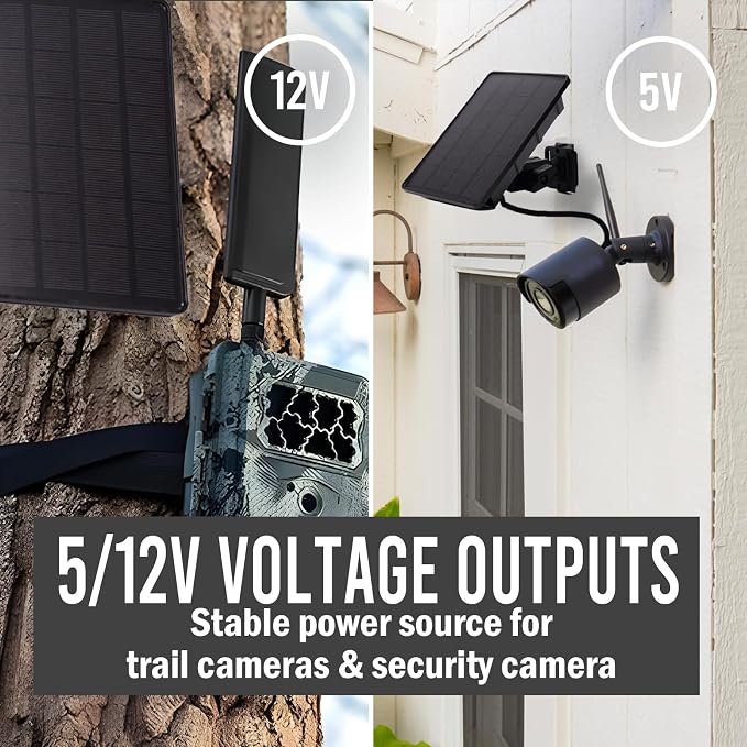 5V/12V Trail Camera Solar Panel - 4W Solar Panel Battery w/ 8000mAh Li-ion Battery, IP66 Waterproof Rated, Solar Battery Charger Kit for Game & Security Cameras (Included Mount & Strap*1)