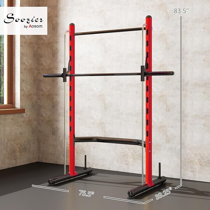 Soozier Squat Rack with Pull-Up Bar, Adjustable Power Rack with Barbell Bar, Multi-Functional Steel Bench Press Rack for Home Gym Strength Training, Black