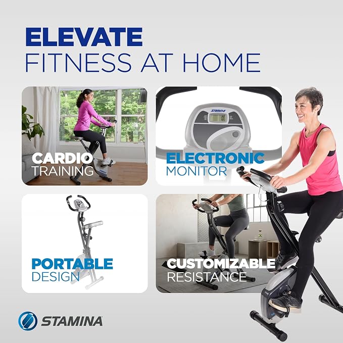 Stamina Upright Exercise Bike 1308 - Fitness Bike with Smart Workout App - Exercise Bike for Home Workout - Up to 300 lbs Weight Capacity | Foldable Stationary Bike for Home Workout; Up to 250 lbs Weight Capacity
