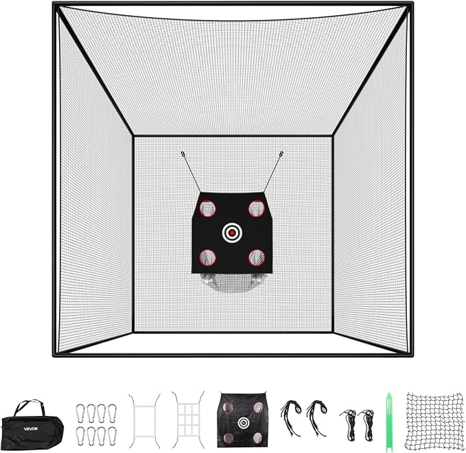 VEVOR Baseball Batting Cage,Professional Softball Baseball Batting Hitting Training Net,Heavy Duty Enclosed PE Practice Portable Pitching Cage Net&Carry Bag,for Backyard,Field,Indoor&Outdoor