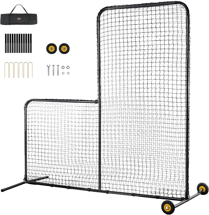 VEVOR Batting Screen - Baseball & Softball Protector with Carry Bag & Ground Stakes, Pitching Net for Pitchers Protection