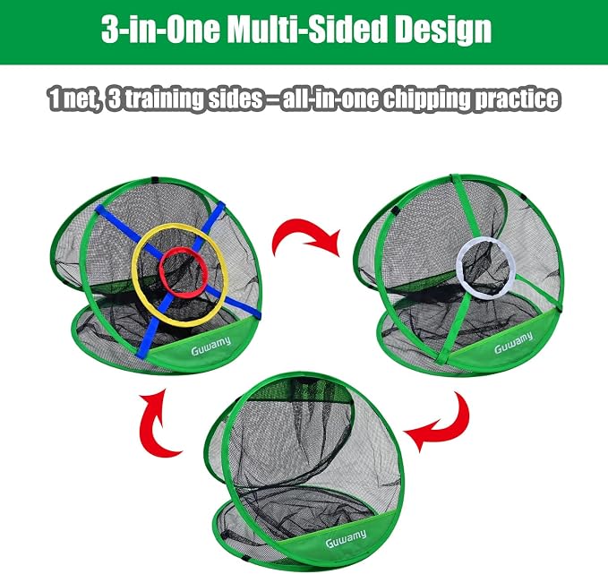 Pop Up 3-in-1 Golf Chipping Net – Circular Design for Relaxed Training, 3 Modes for Precision & Distance, Ideal Indoor/Outdoor Practice Kit, Golfer Gift