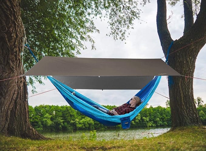 Unigear Hammock Rain Fly, 16.5/14.4/13.1/9.8ft Camping Tarp, UV Protection & Waterproof & Lightweight for Camping, Backpacking and Outdoor Adventure (Brown, 9.8 * 16.5ft)