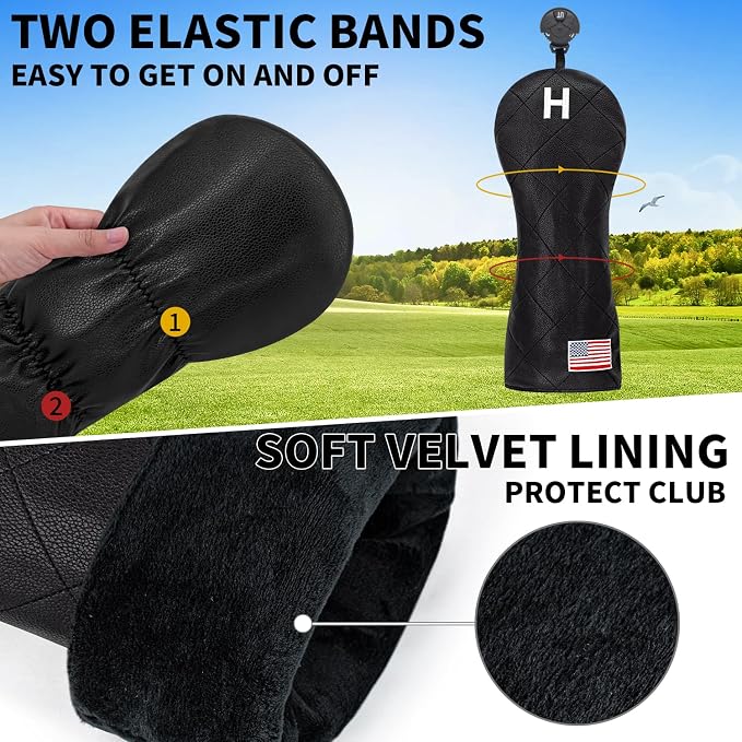 Golf Club Covers for Driver, Fairway, Hybrids - 3 Options - Golf Driver Headcover/Golf Fairway Wood Head Cover/Hybrid Headcover for Men/Women Golfer