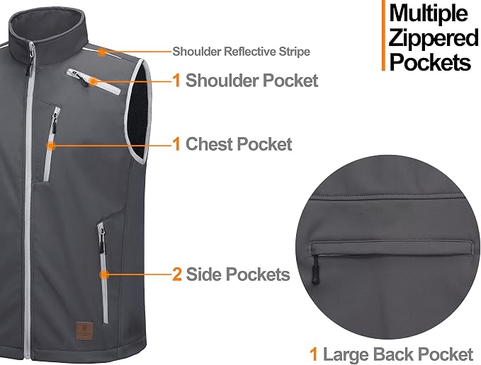 Little Donkey Andy Men's Lightweight Fleece Lined Softshell Vest Windproof Sleeveless Jacket for Hiking Travel Golf