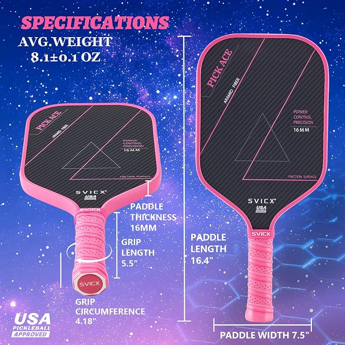 Carbon Fiber Pickleball Paddle 16mm – Professional Pickleball Paddles with Superior Control, Power & Spin – Extended Handle for Two-Handed Grip, USAPA Approved