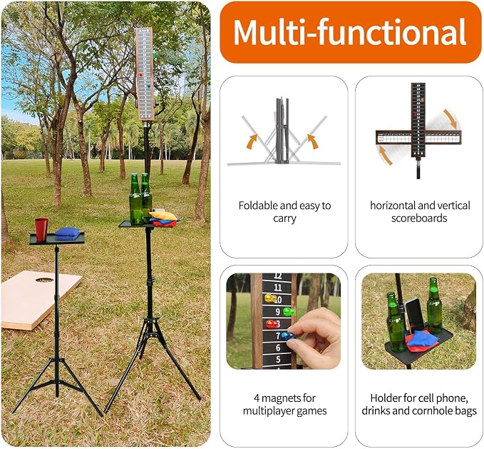 2 Sets Cornhole Scoreboard with Drink Holder and 1 Set Cornhole Boards Distance Setup Tool