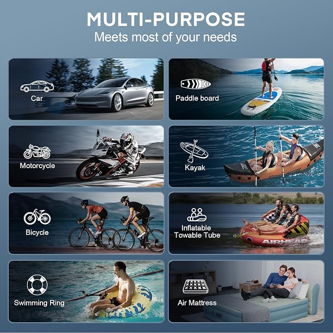Electric Paddle Board Pump Rechargeable, High Pressure SUP Pump with Inflation & Deflation, Auto-Off, Battery Powered & 12V DCPortable Air Pump for Inflatables and Kayaks