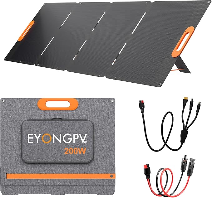 EYONGPV 200W Portable Solar Panel, 26% HPBC Cells, Foldable Solar Charger, 15ft (4.5m) Cable, 30A Anderson Output, IP65 Waterproof for RV Camping, for EcoFlow, Anker, Jackery, Bluetti Power Station