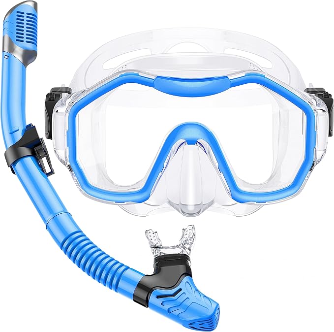 Snorkeling Gear for Adults Kids, Dry-Top Snorkel Set, 180°Panoramic Wide View Diving Mask Breathing Freely Snorkel Mask for Snorkeling Scuba Diving Swimming Travel