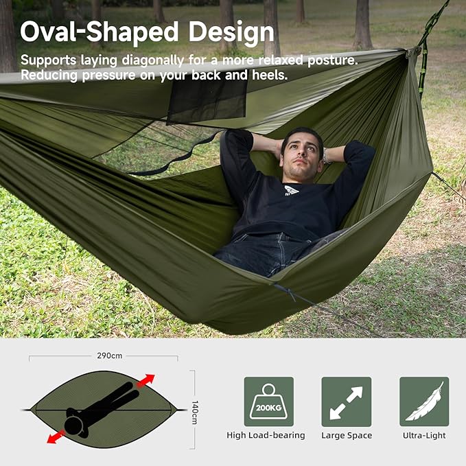 Camping Hammock with Mosquito Net and Tent Tarp, Lightweight Portable Hammocks for Outside, Hiking, and Travel