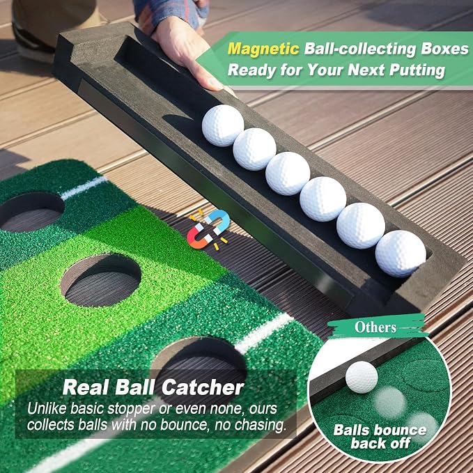 SENSECLUB Indoor Putting Green, Foldable Putting Mat Golf Game Set, Golf Gifts for Men with Ball-Collect System