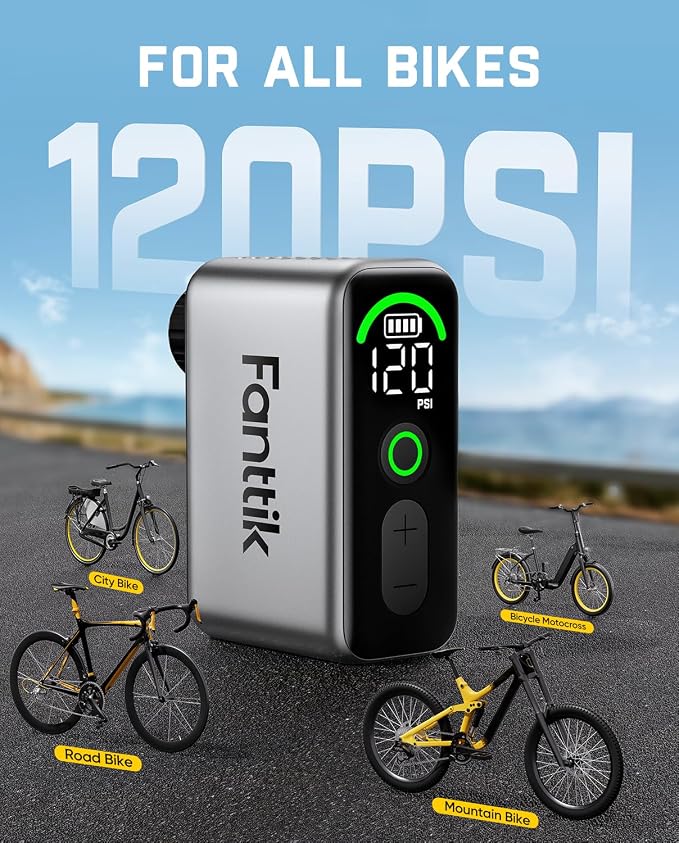 Fanttik X10 Ace Tiny Mini Electric Bike Pump, 120 PSI Compact Bike Pump Electric with Presta and Schrader Valve, Fast Inflate Tiny Bike Pump Portable for Road Bike(4.58oz)
